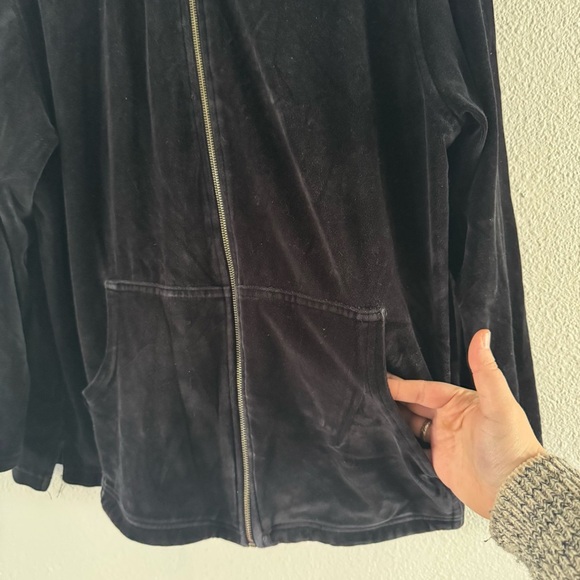 Y2K Velour Zip Up Hoodie Large Black Loungewear Cozy Athleisure Cotton Couture - Picture 6 of 12